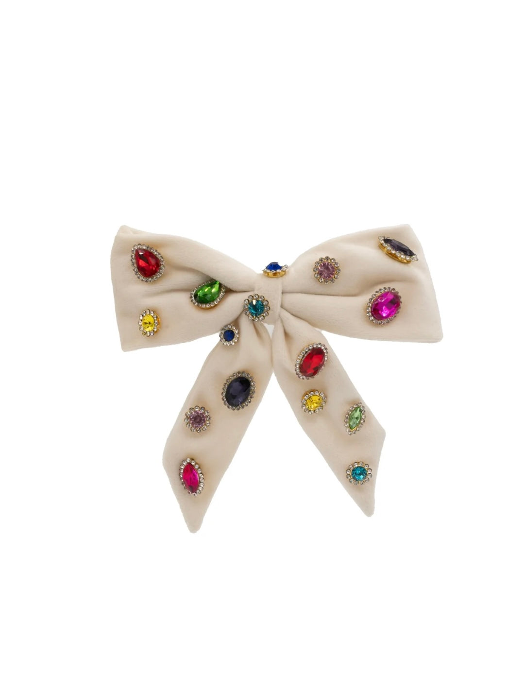 Jeweled Ivory Velvet Tail Bow